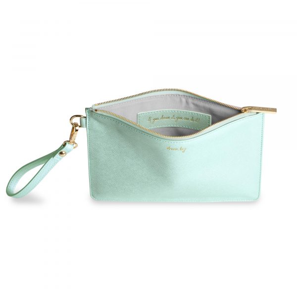 Katie Loxton Secret Message Pouch-Dream Big metallic mint