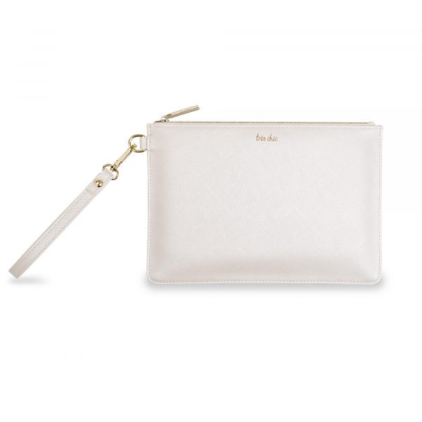 Katie Loxton Secret Message Pouch - Tres Chic in Metallic White