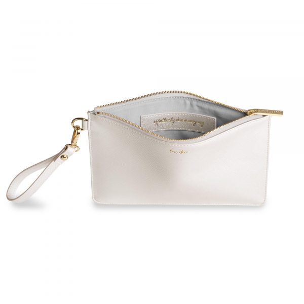 Katie Loxton Secret Message Pouch - Tres Chic in Metallic White