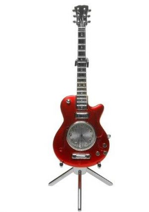 Techno Guitar Clock - (Les Paul Red Guitar Clock With Silver Stand)
