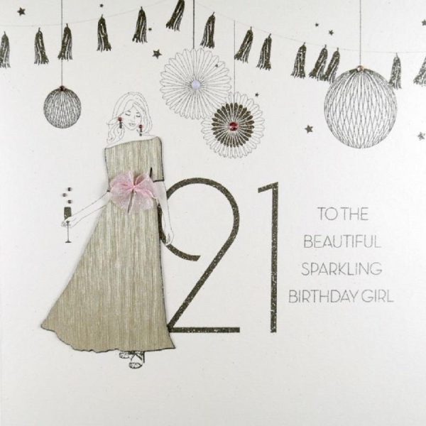 21st Beautiful Sparkling Birthday Girl - Large Handmade 21st Birthday Card - RAD2 - Image 2
