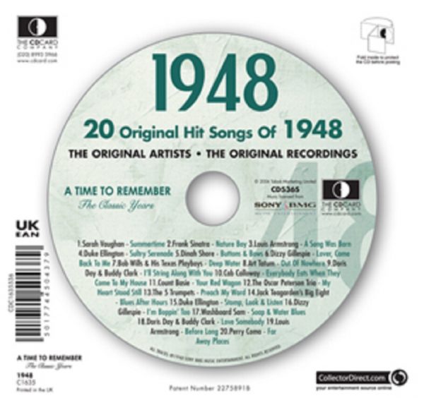 1948 Birthday Gifts - 1948 Chart Hits CD and 1948 Year Greeting Card - Image 3