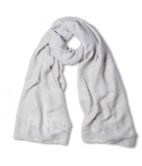 Katie Loxton - Scarf - Heart of Gold - Pale Grey With Silver Foil - Image 2
