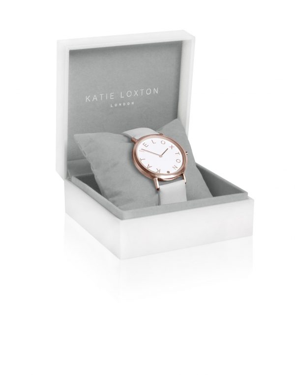 Katie Loxton - Lara Watch - Rose Gold Plated - Pale Grey Leather Strap