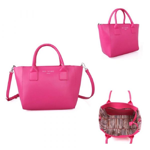 Womens Zipped Bag Shopper Handbag Tote Bag Red Cuckoo (Hot Pink) - Image 3
