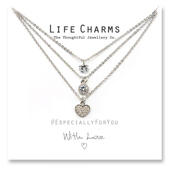 EFY 3 Layer Crystal Heart Waterfall Necklace