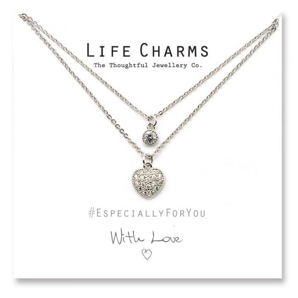 Life Charms EFY2 Layer Silver Crystal Heart Necklace