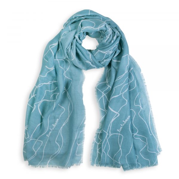 Katie Loxton Sentiment Scarf Live To Dream Turquoise Frayed Edge