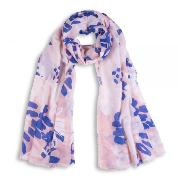 Katie Loxton Floral Print Scarf Pink & Blue Frayed Edge