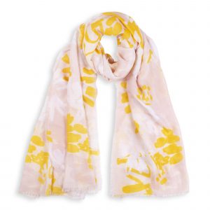 Katie Loxton Floral Print Scarf Peach & Yellow Frayed Edge