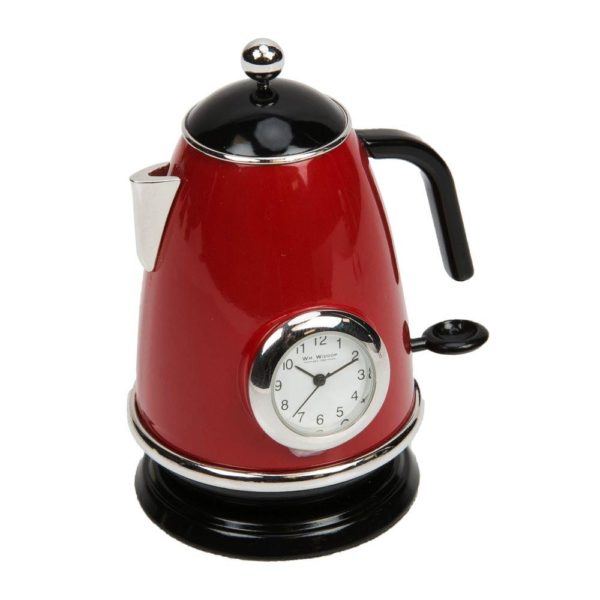 Miniature Red Round Kitchen Kettle Ornament Novelty Collectors Clock 9709 - Image 2