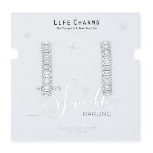 Life Charms CZ Large Rectangle Drop Earrings