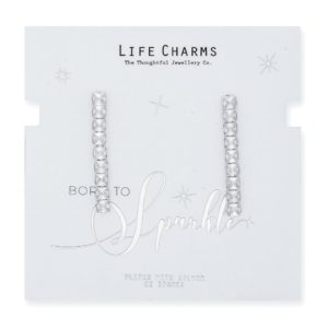 Life Charms CZ Small Square Drop Earrings