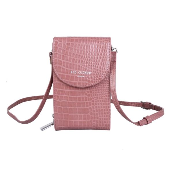 Red Cuckoo Crocodile Effect Cross Body Pouch in Pink