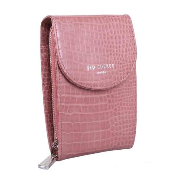 Red Cuckoo Crocodile Effect Cross Body Pouch in Pink