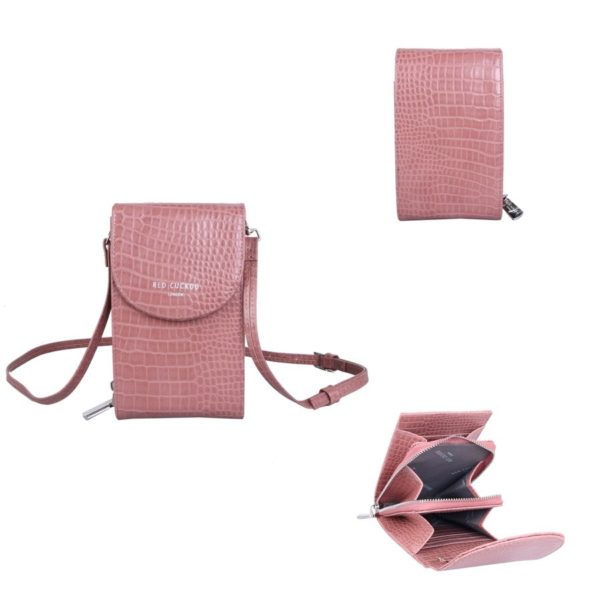 Red Cuckoo Crocodile Effect Cross Body Pouch in Pink