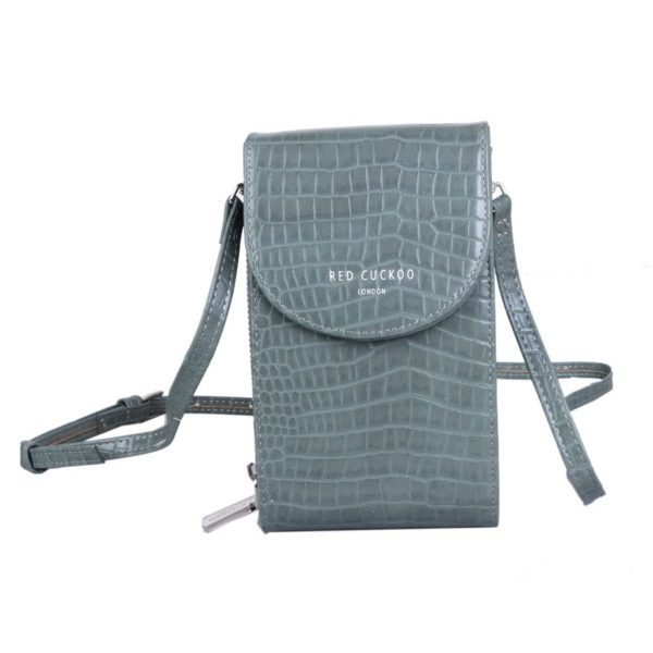 Red Cuckoo Mint Green Crocodile Effect Cross Body Pouch