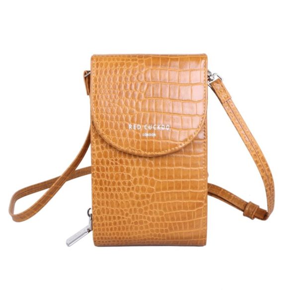 Red Cuckoo Crocodile Effect Cross Body Pouch in Mustard