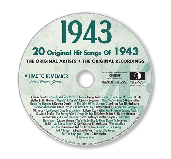 1943 Birthday card, CD & Music Download, 80th Birthday Gift
