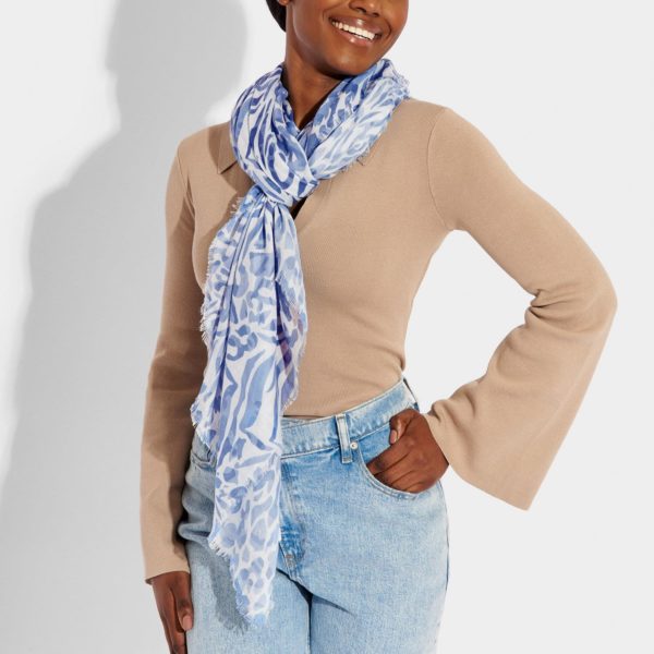 Katie Loxton Animal Print Scarf in blue and white - Image 3