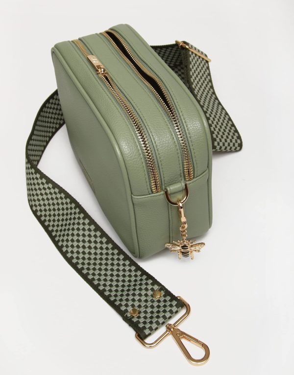 Alice Wheeler Camera Crossbody Soho Bag Double Zipped with 2 straps in Sage