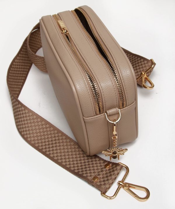 Alice Wheeler Camera Crossbody Soho Bag Double Zipped with 2 straps in Stone