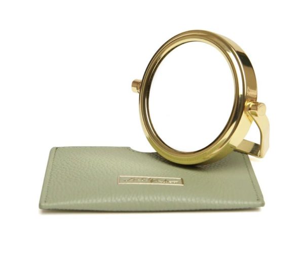 Alice Wheeler Sage Handbag 7x magnifying mirror and pouch